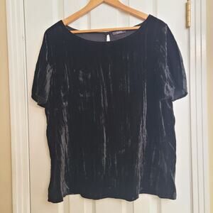 NYDJ Black Textured Velvet Short Sleeve Top Boat Neck Y2K 90s Womens Large